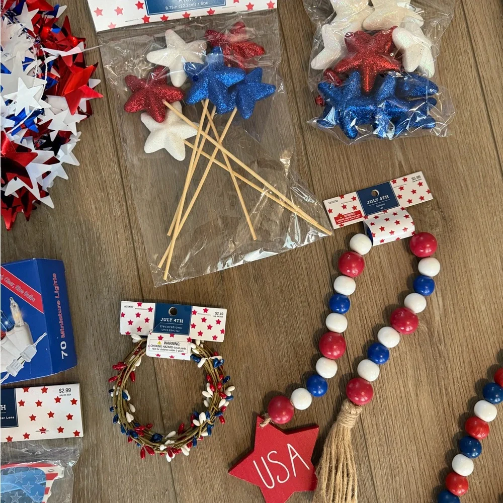 Patriotic Party Set Red White & Blue 4th of July Memorial Day flag decor etc